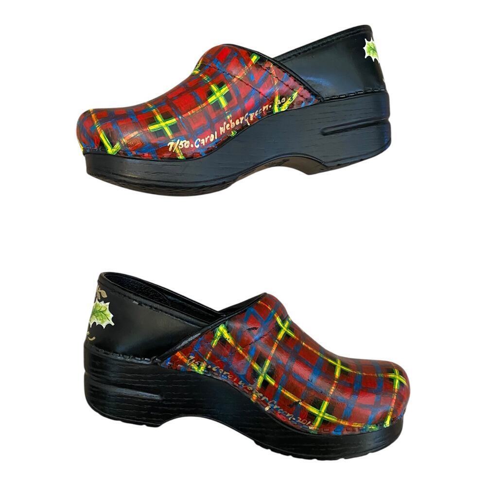 RARE 7/50 Carol Weber Hand-Painted Dansko Professional Holly Plaid Clogs EU 35 - Picture 11 of 16